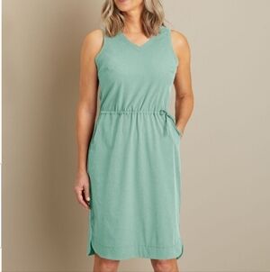 EUC DULUTH TRADING CO BREEZESHOOTER SLEEVELESS DRESS SAGE GREEN SZ L